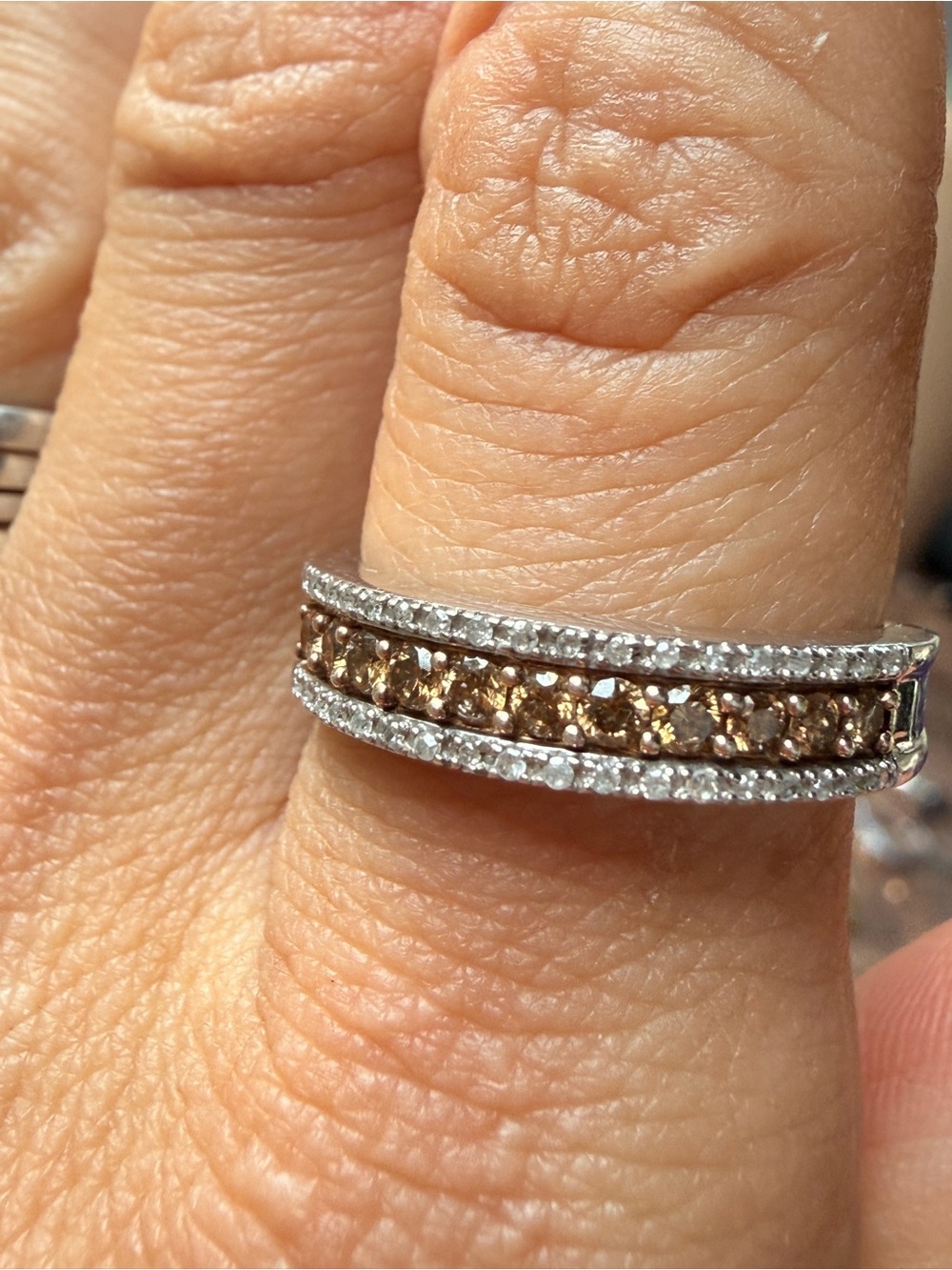 Champagne & White Diamond-Accent Pavé Band Mens or Women’s Ring Sz10 - Picture 11 of 16